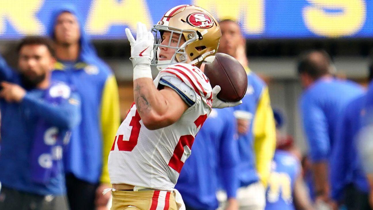 49ers' Christian McCaffrey hits TD hat trick in breakout game vs. Rams -  ESPN